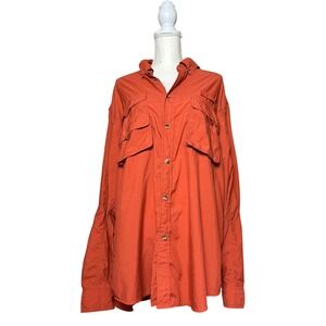 Gander Mountain Orange Nylon Outdoor Hiking Fishing Button Up Shirt Mens L